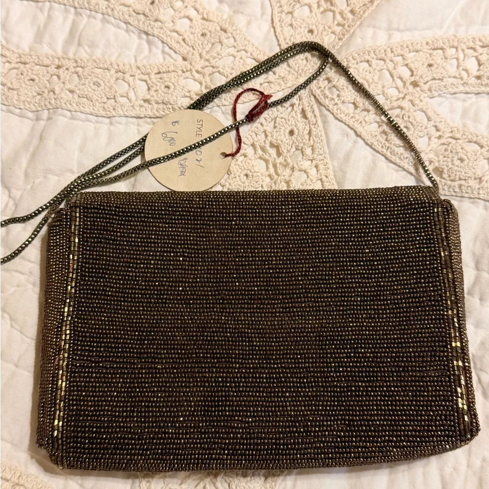 1950’s Vintage Delill beaded evening bag Gold Bronze& Silver Tone Original Tag